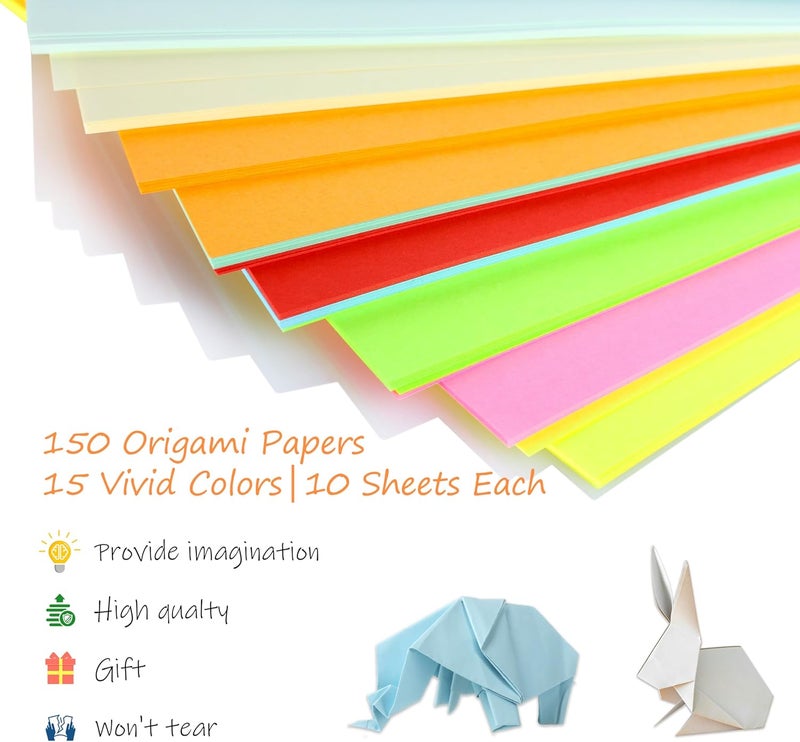 BUBU Origami Paper 8 x 8 Inch / 20x20 cm Square Double Sided Color 150 Sheets with 15 Vivid Colors - Easy Fold Paper for Beginner, DIY Creation ,School Arts,Gifts Crafts Projects - Image 5